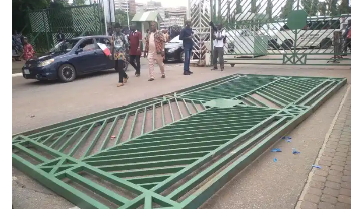 Angry Protesters Pull Down National Assembly Gate