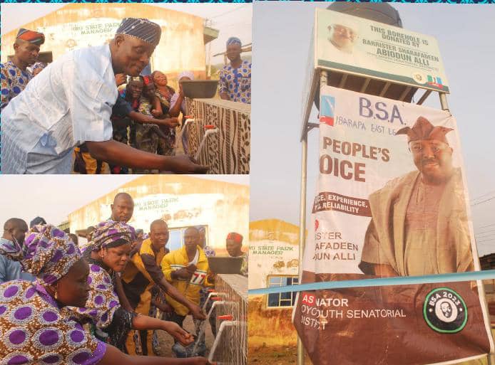 Water Project: Senator Abiodun Alli donates, Commissions Borehole In Lanlate As Community Appreciates Senator For The Goodwill