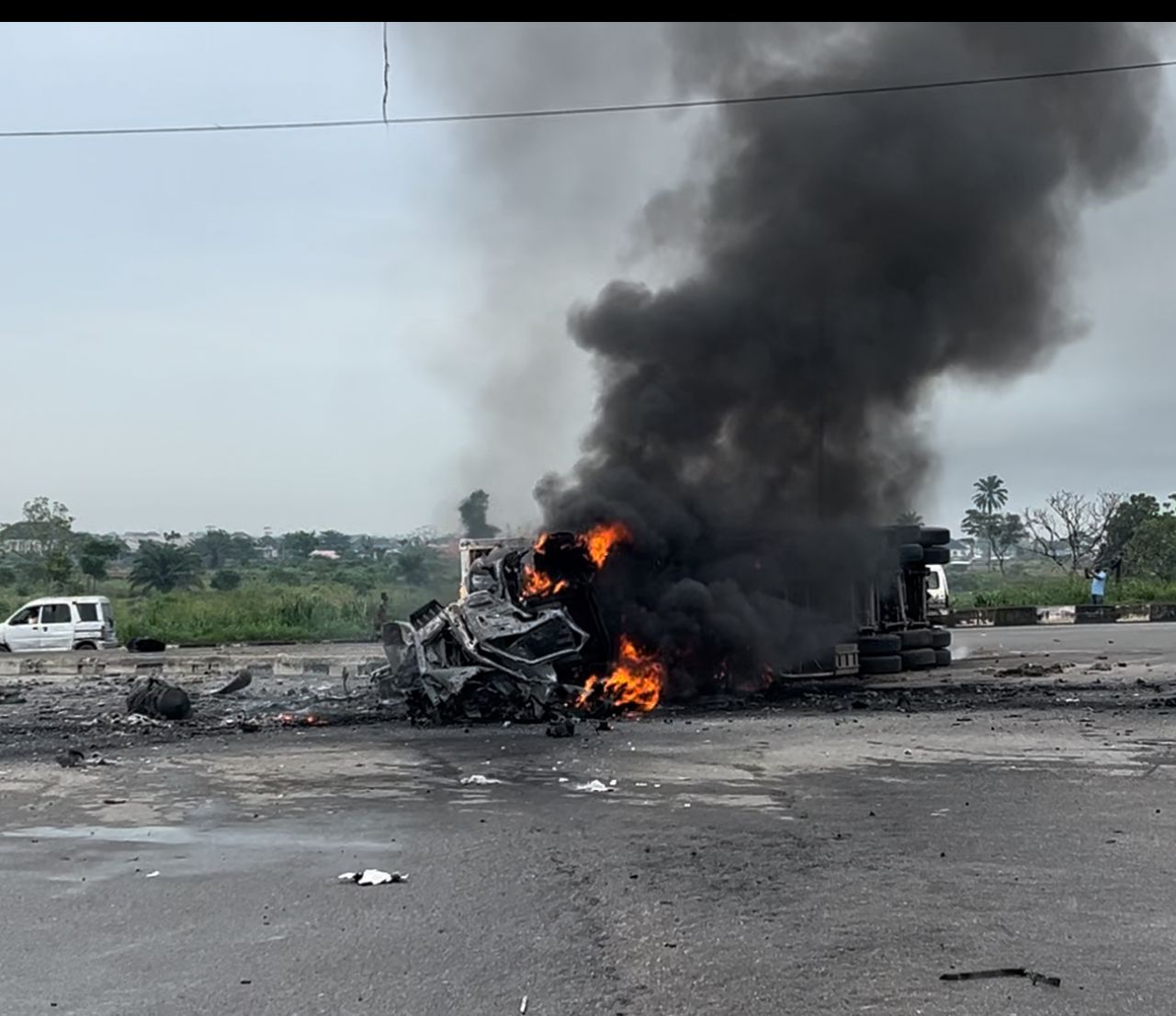 BREAKING: Two Dead As Tanker Explodes, Crushes Car In Rivers