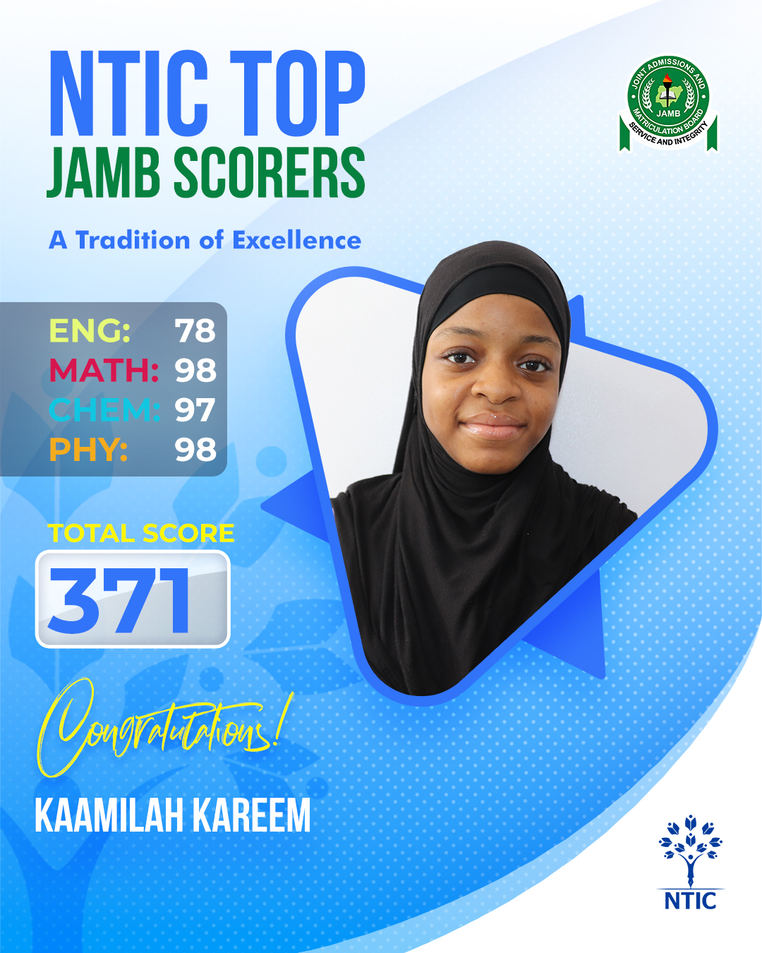 Kareem Kaamilah Omolarami, who got 371 excluded from Nile University screening process